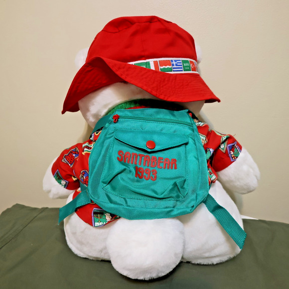 VTG 1993 Dayton Hudson Santa Bear World Traveler Plush w/ Passport Hat Backpack - Picture 4 of 16